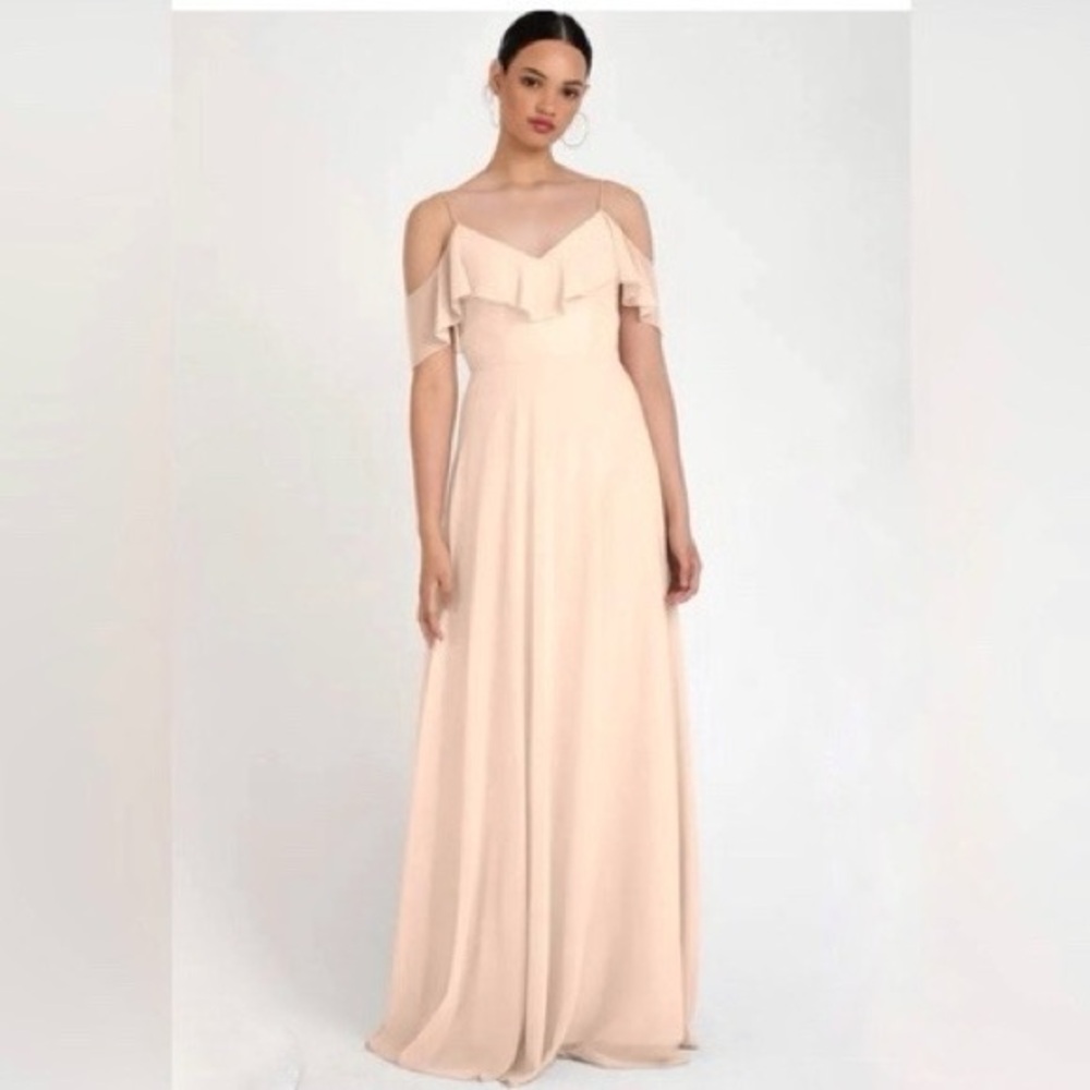 NWT Jenny Yoo Blush Chiffon cold Shoulder Mila Dress Sz 4
